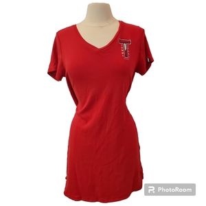 Tommy Hilfiger Jeans Solid Red T Shirt Dress Emblem V Neck Women's Size Medium